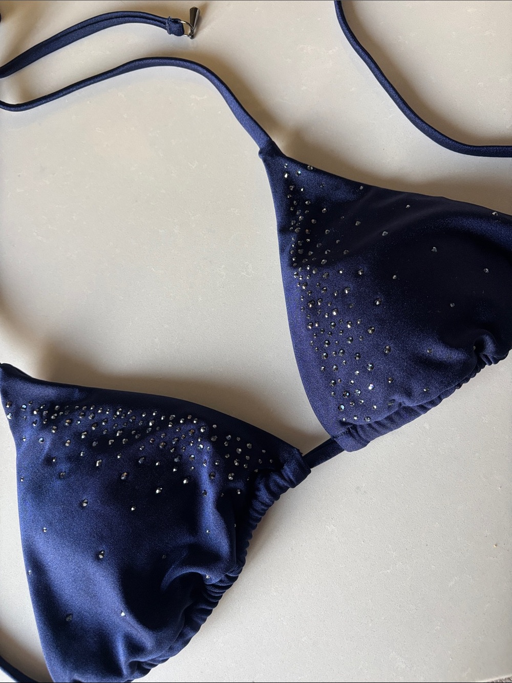 ❤️… BELLISSIMA Navy Blue Swarovski Crystal Triangle Bikini Top